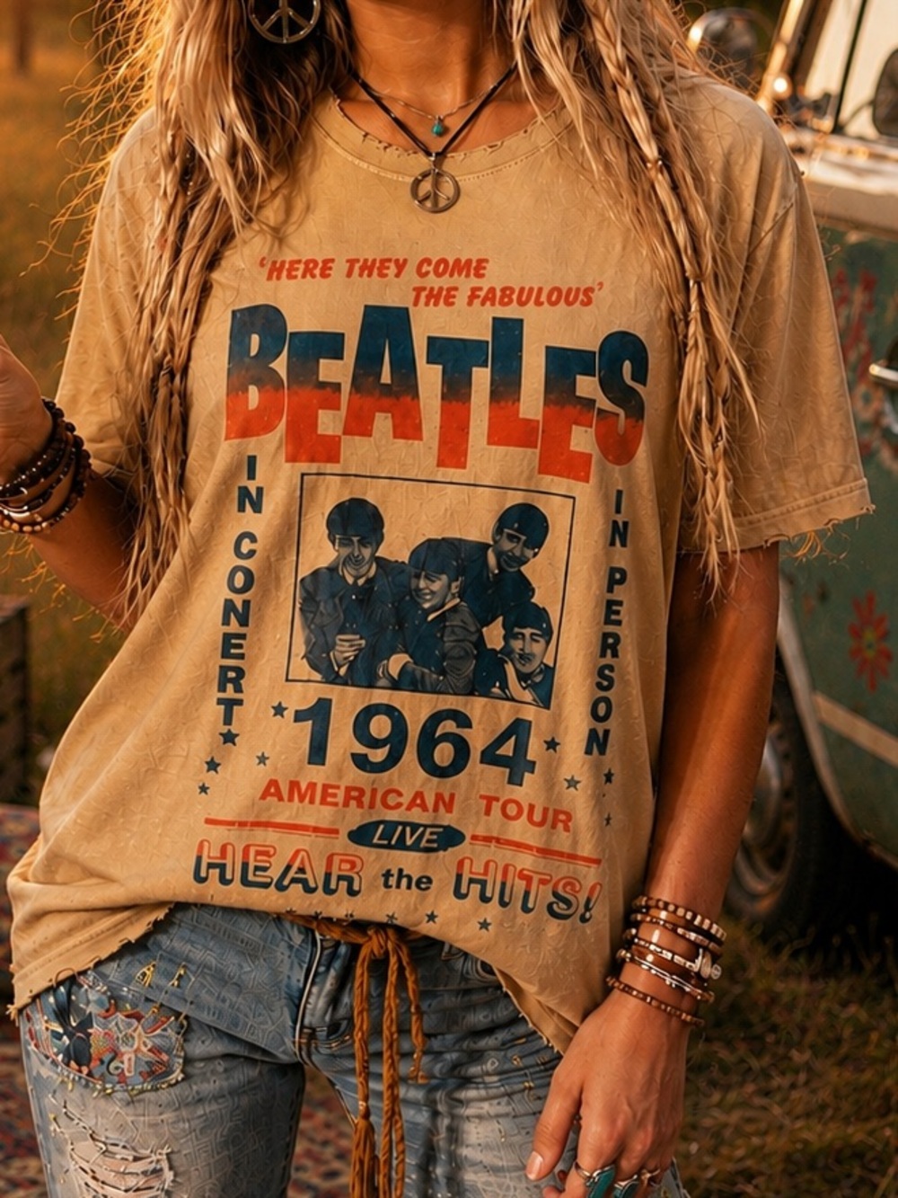 ✌️ JUNK FOOD CLOTHING THE BEATLES 1964 AMERICAN TOUR GRAPHIC TEE